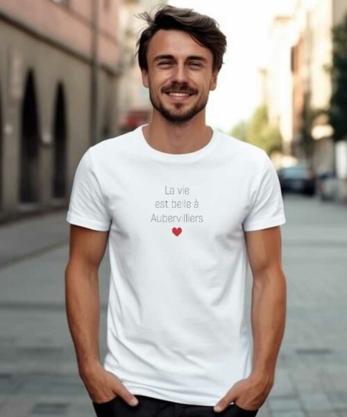 T-Shirt Blanc La vie est belle à Aubervilliers Pour homme-1