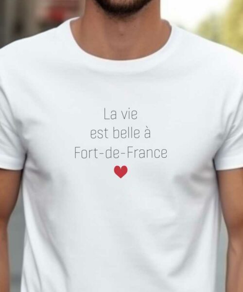 T-Shirt Blanc La vie est belle à Fort-de-France Pour homme-2