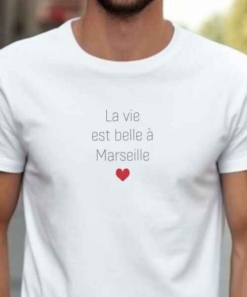 T-Shirt Blanc La vie est belle à Marseille Pour homme-2