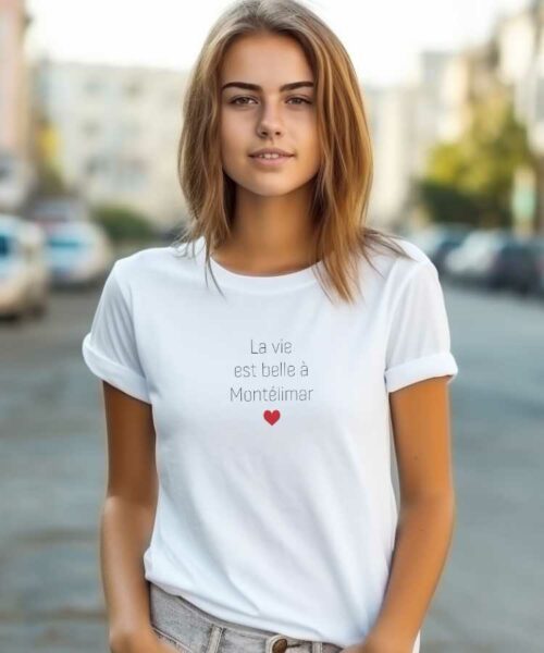 T-Shirt Blanc La vie est belle à Montélimar Pour femme-1