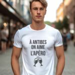 T-Shirt Blanc A Antibes on aime l'apéro Pour homme-2