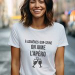 T-Shirt Blanc A Asnières-sur-Seine on aime l'apéro Pour femme-2