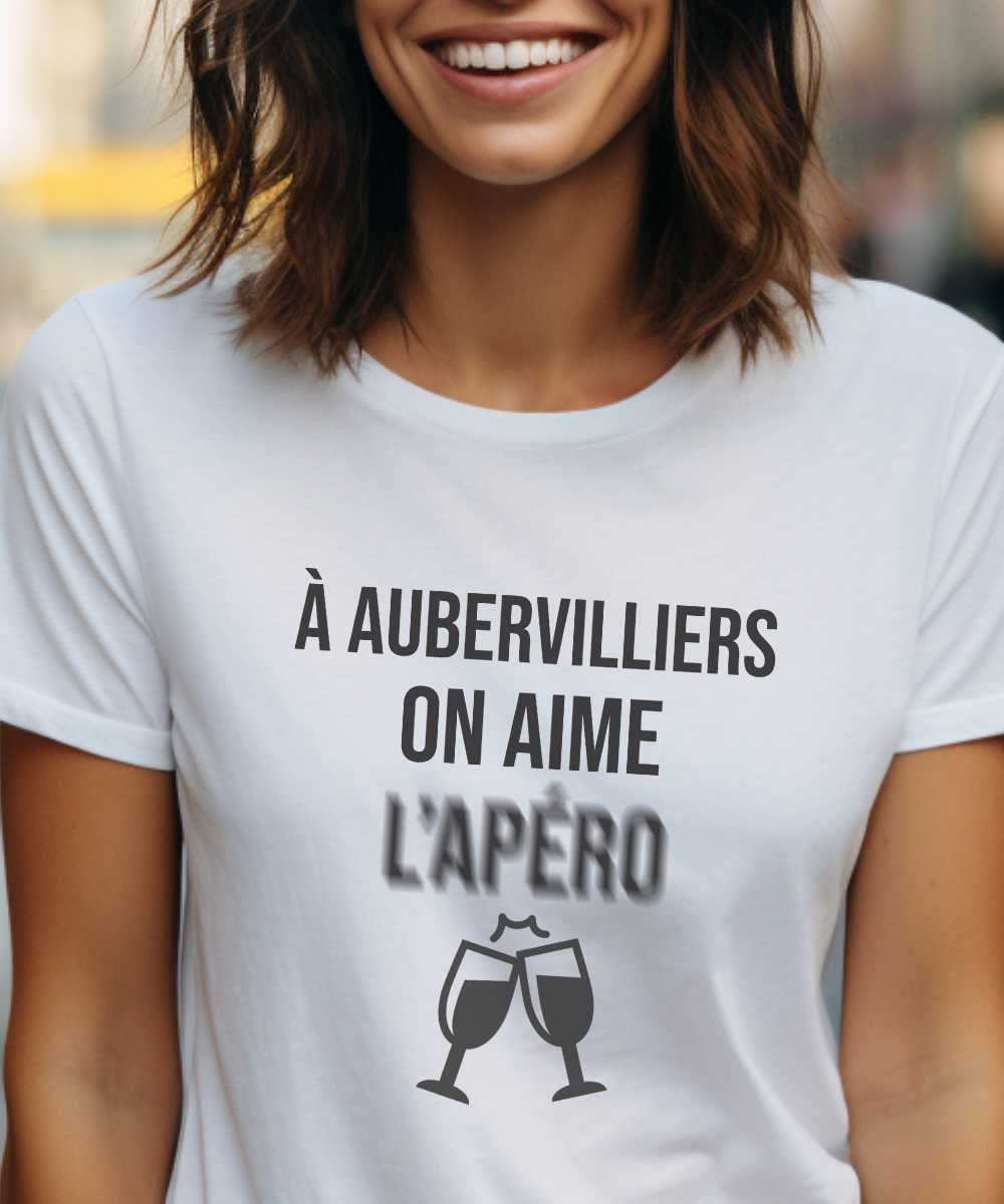 T-Shirt Blanc A Aubervilliers on aime l’apéro Pour femme-1