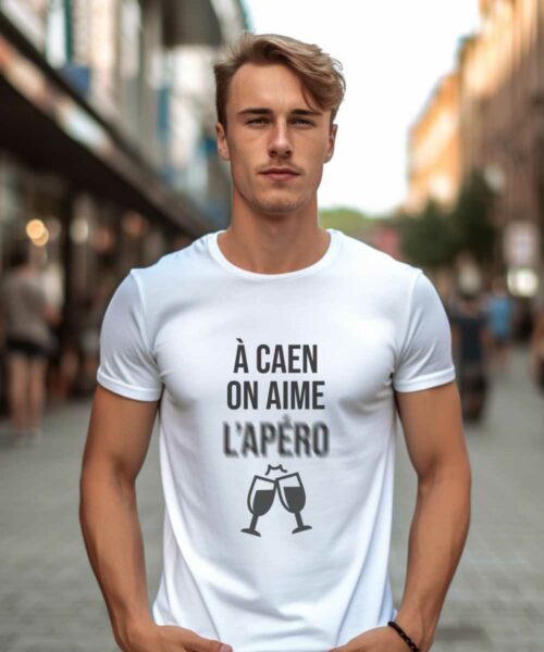 T-Shirt Blanc A Caen on aime l'apéro Pour homme-2