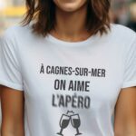 T-Shirt Blanc A Cagnes-sur-Mer on aime l'apéro Pour femme-1