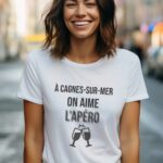 T-Shirt Blanc A Cagnes-sur-Mer on aime l'apéro Pour femme-2