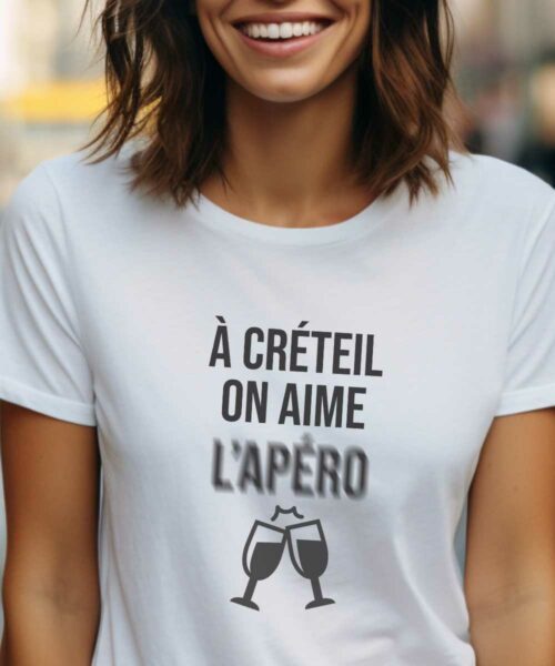 T-Shirt Blanc A Créteil on aime l’apéro Pour femme-1