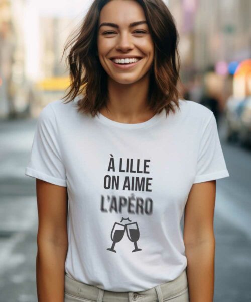 T-Shirt Blanc A Lille on aime l'apéro Pour femme-2