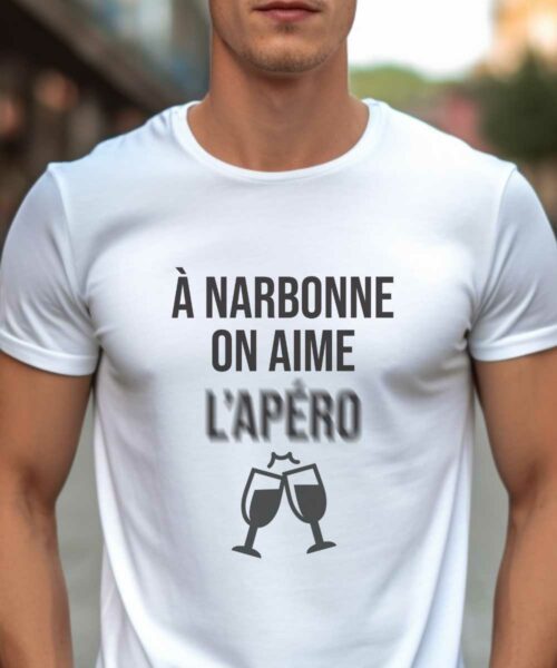 T-Shirt Blanc A Narbonne on aime l’apéro Pour homme-1