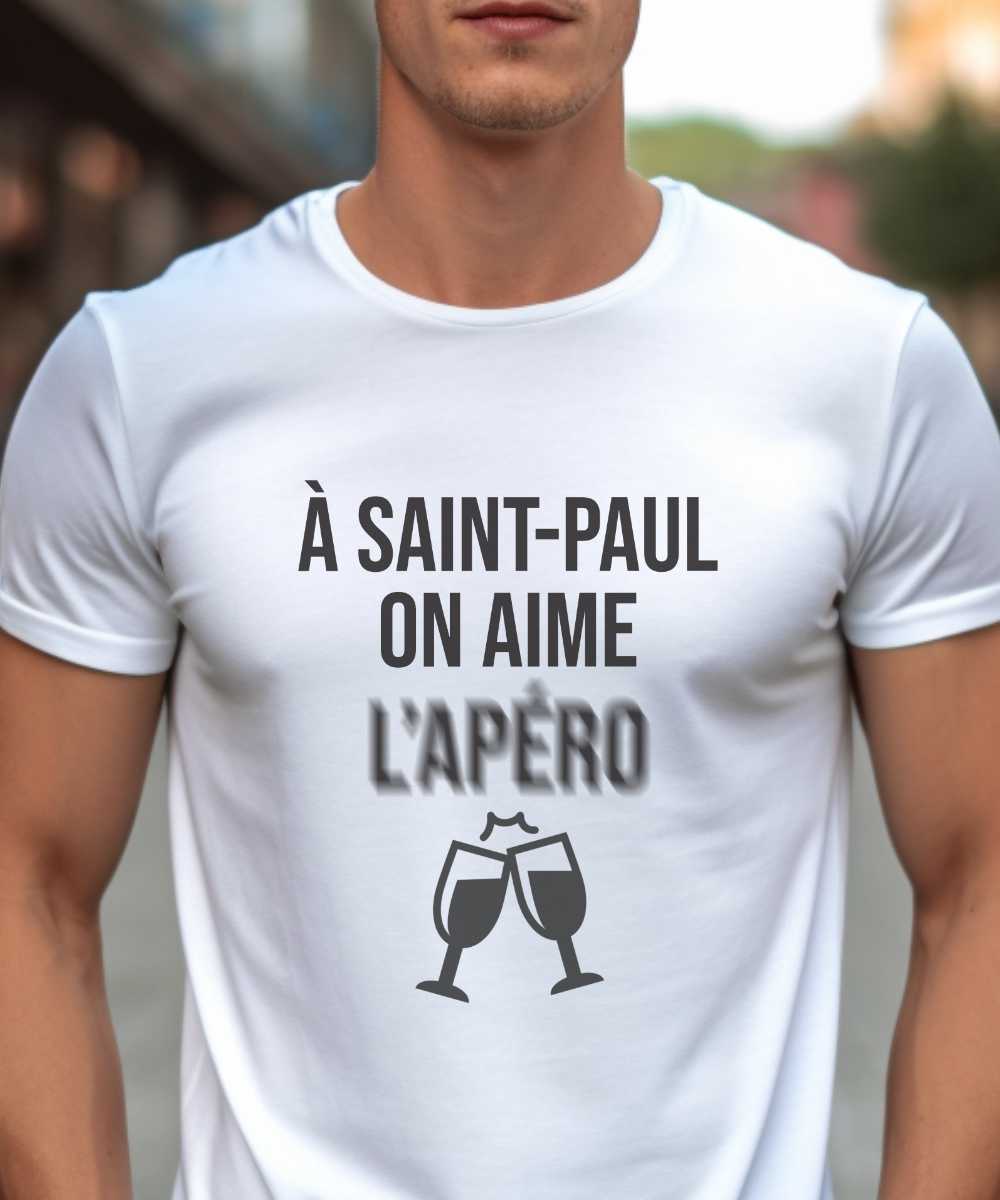 T-Shirt Blanc A Saint-Paul on aime l’apéro Pour homme-1