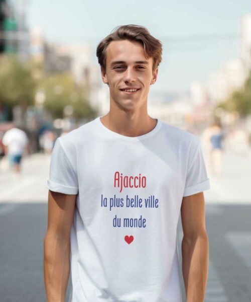 T-Shirt Blanc Ajaccio la plus belle ville du monde Pour homme-2