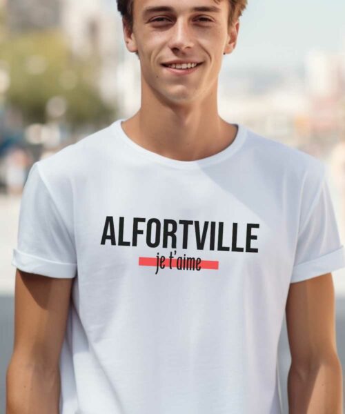 T-Shirt Blanc Alfortville je t'aime Pour homme-2