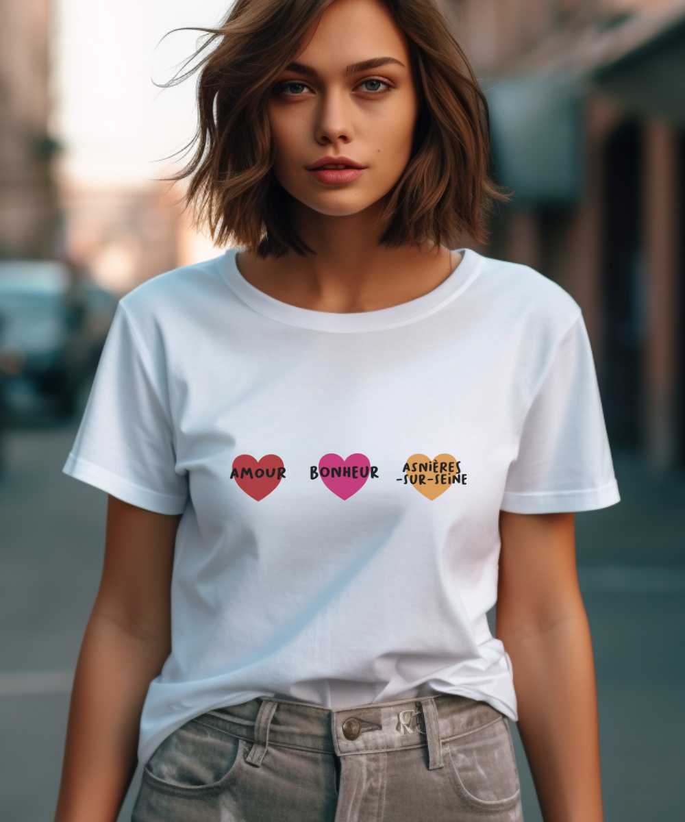T-Shirt Blanc Amour bonheur Asnières-sur-Seine Pour femme-2