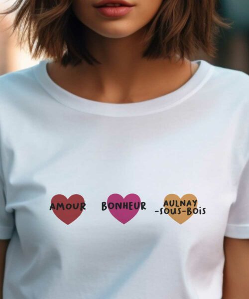 T-Shirt Blanc Amour bonheur Aulnay-sous-Bois Pour femme-1