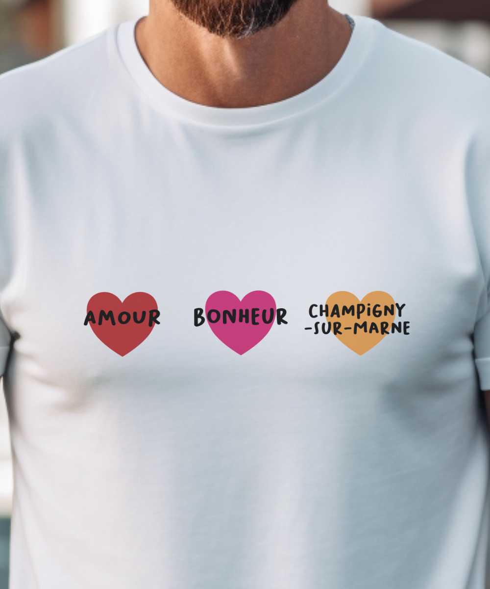 T-Shirt Blanc Amour bonheur Champigny-sur-Marne Pour homme-1