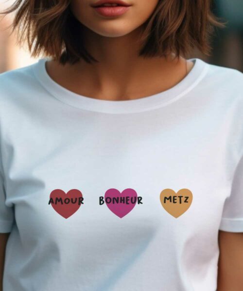 T-Shirt Blanc Amour bonheur Metz Pour femme-1