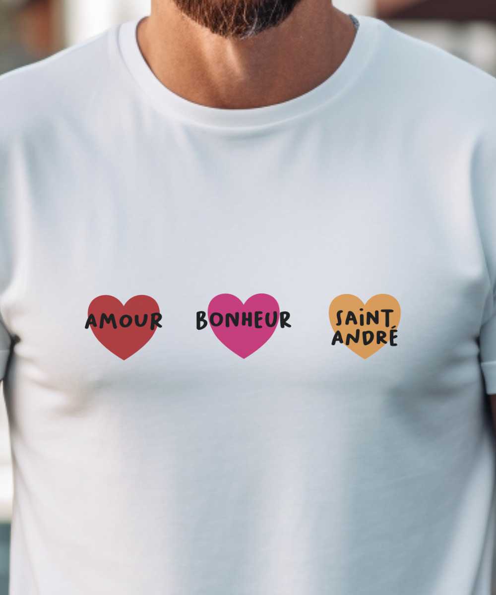 T-Shirt Blanc Amour bonheur Saint-André Pour homme-1