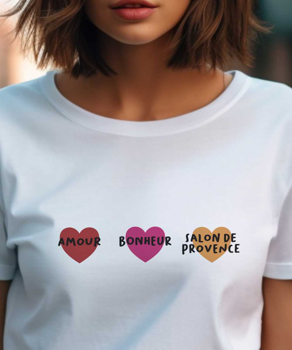 T-Shirt Blanc Amour bonheur Salon-de-Provence Pour femme-1