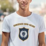 T-Shirt Blanc Asnières-sur-Seine blason Pour homme-2