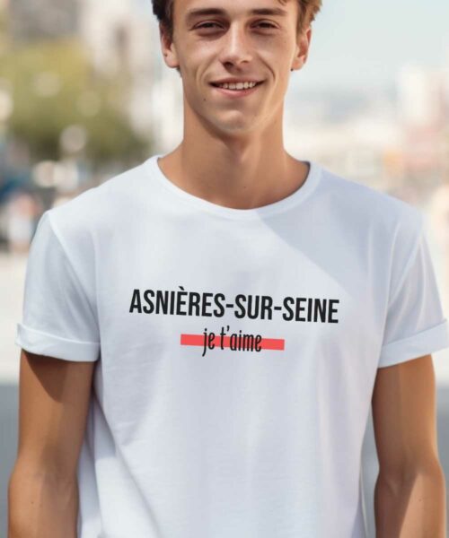 T-Shirt Blanc Asnières-sur-Seine je t'aime Pour homme-2