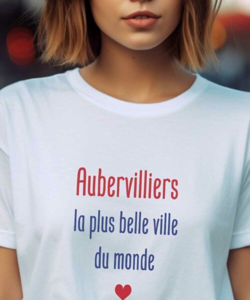 T-Shirt Blanc Aubervilliers la plus belle ville du monde Pour femme-1