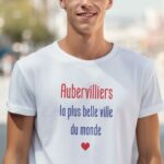 T-Shirt Blanc Aubervilliers la plus belle ville du monde Pour homme-1