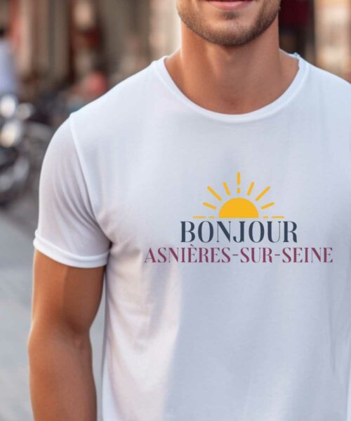 T-Shirt Blanc Bonjour Asnières-sur-Seine Pour homme-1