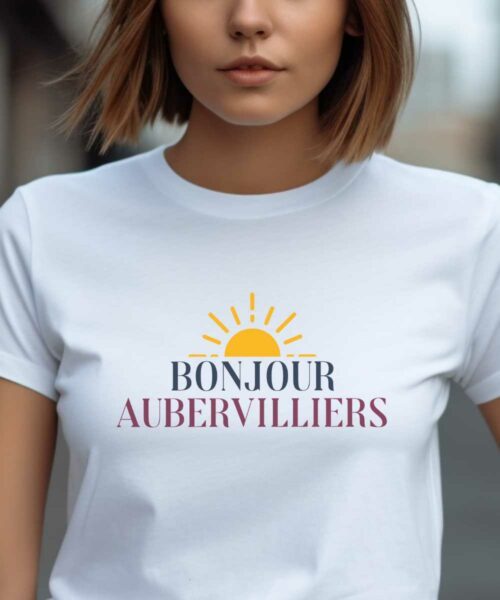 T-Shirt Blanc Bonjour Aubervilliers Pour femme-1