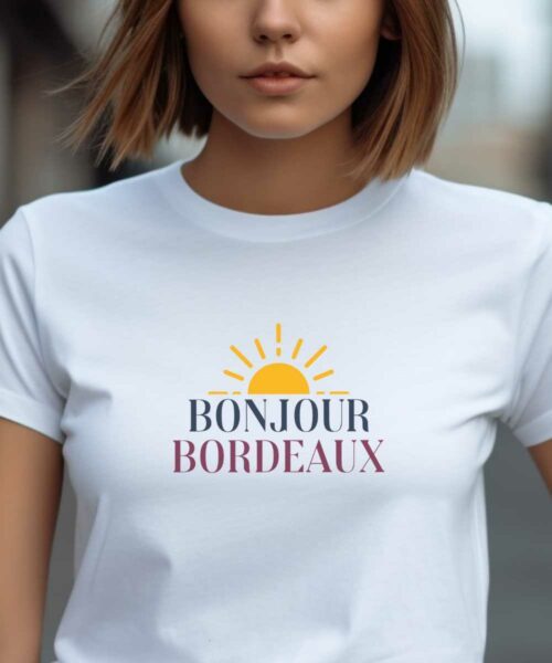T-Shirt Blanc Bonjour Bordeaux Pour femme-1