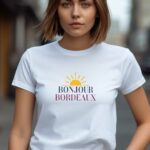 T-Shirt Blanc Bonjour Bordeaux Pour femme-2