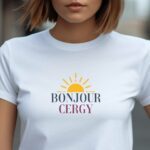 T-Shirt Blanc Bonjour Cergy Pour femme-1