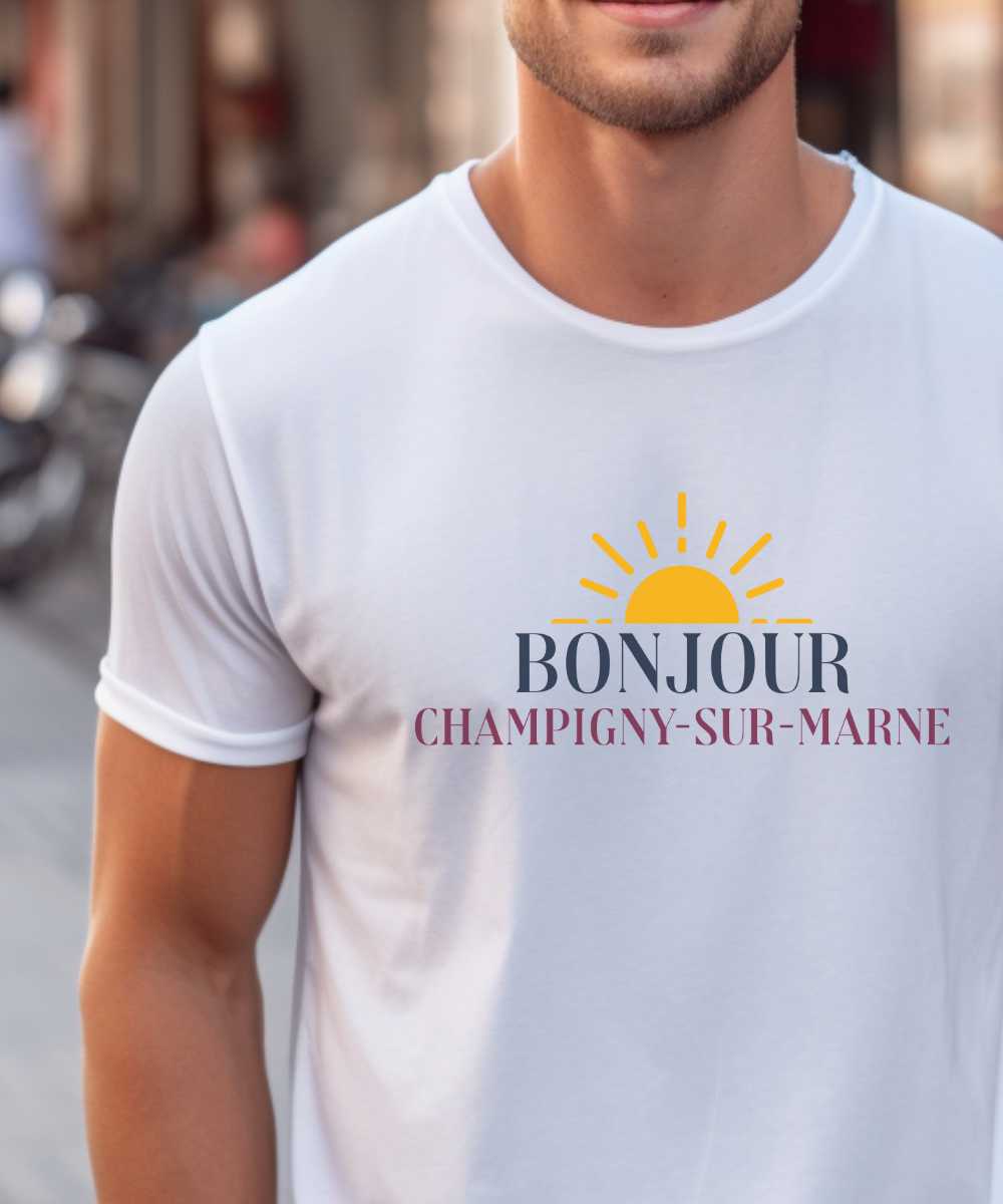 T-Shirt Blanc Bonjour Champigny-sur-Marne Pour homme-1