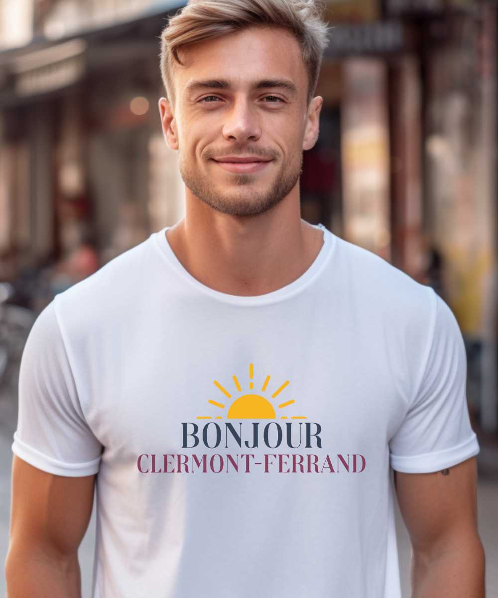 T-Shirt Blanc Bonjour Clermont-Ferrand Pour homme-2