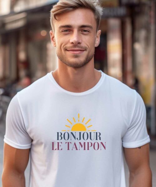 T-Shirt Blanc Bonjour Le Tampon Pour homme-2