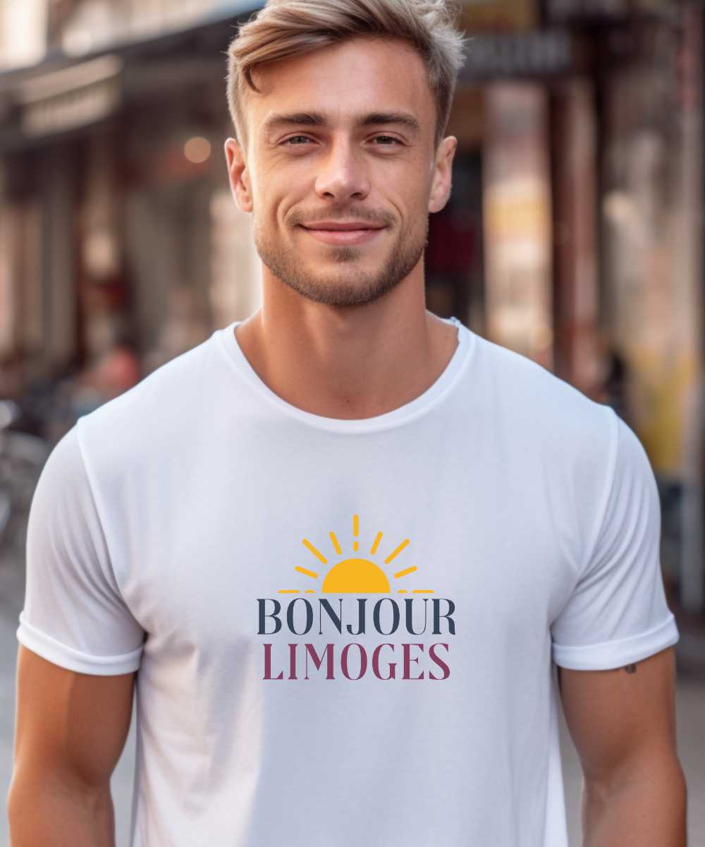 T-Shirt Blanc Bonjour Limoges Pour homme-2