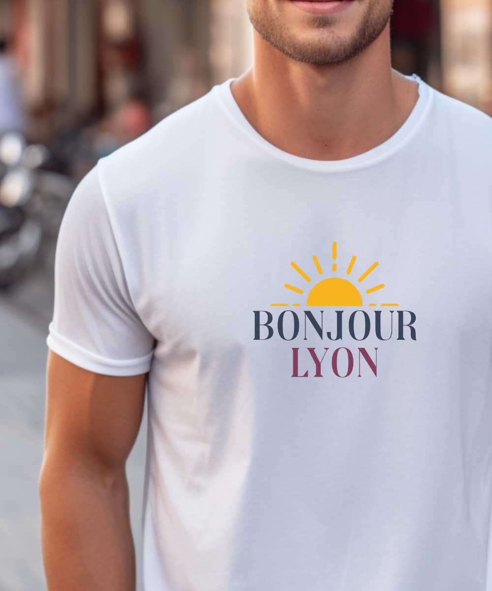 T-Shirt Blanc Bonjour Lyon Pour homme-1