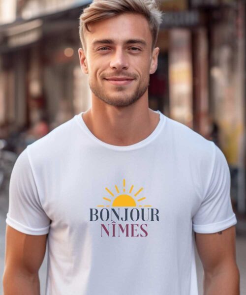 T-Shirt Blanc Bonjour Nîmes Pour homme-2