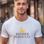 T-Shirt Blanc Bonjour Perpignan Pour homme-2