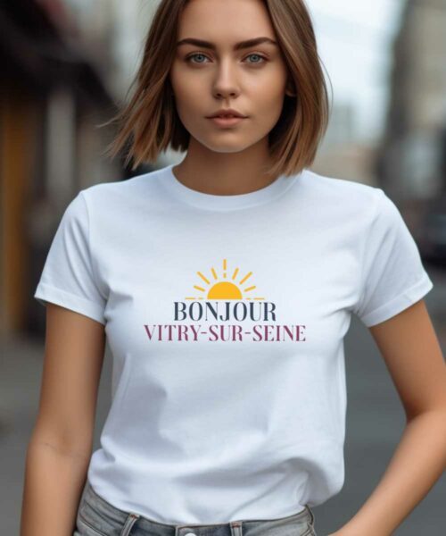 T-Shirt Blanc Bonjour Vitry-sur-Seine Pour femme-2