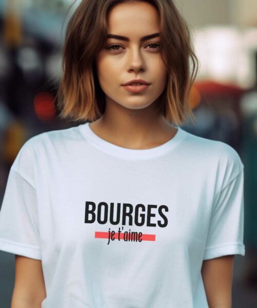 T-Shirt Blanc Bourges je t'aime Pour femme-1