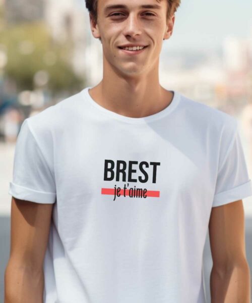 T-Shirt Blanc Brest je t'aime Pour homme-2
