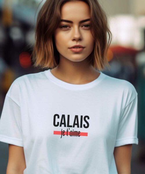 T-Shirt Blanc Calais je t’aime Pour femme-1