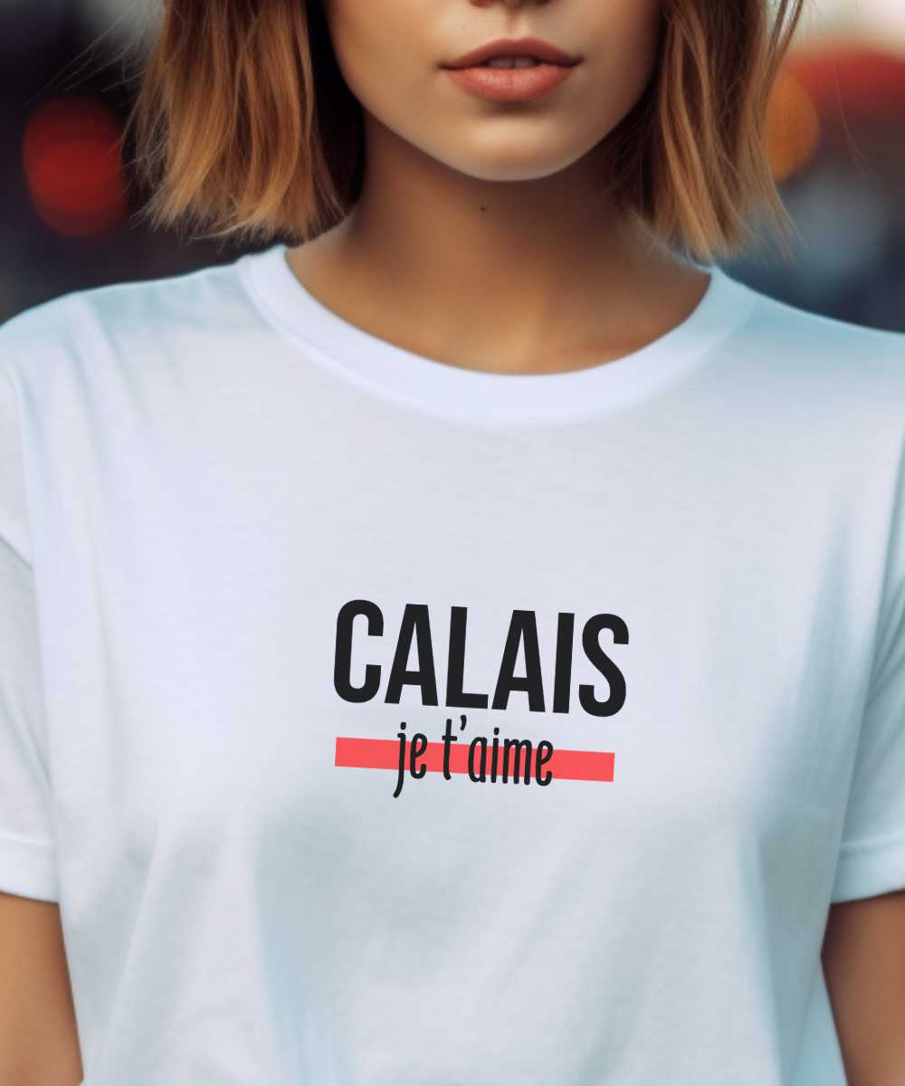 T-Shirt Blanc Calais je t'aime Pour femme-2