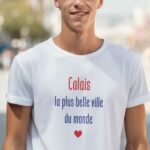 T-Shirt Blanc Calais la plus belle ville du monde Pour homme-1