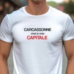 T-Shirt Blanc Carcassonne c'est la vraie capitale Pour homme-1