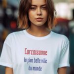 T-Shirt Blanc Carcassonne la plus belle ville du monde Pour femme-2