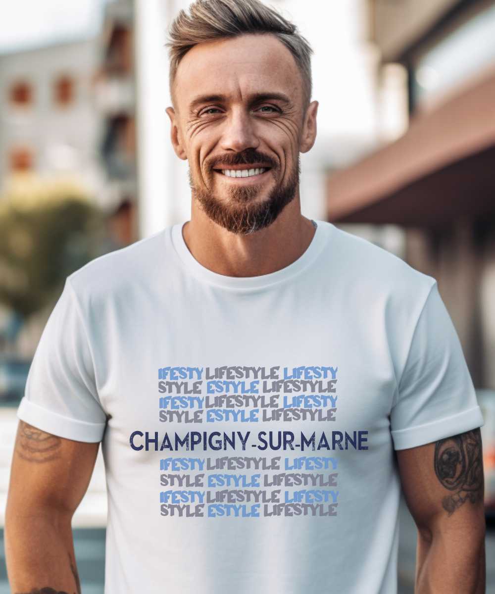 T-Shirt Blanc Champigny-sur-Marne lifestyle Pour homme-2