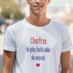 T-Shirt Blanc Chartres la plus belle ville du monde Pour homme-1