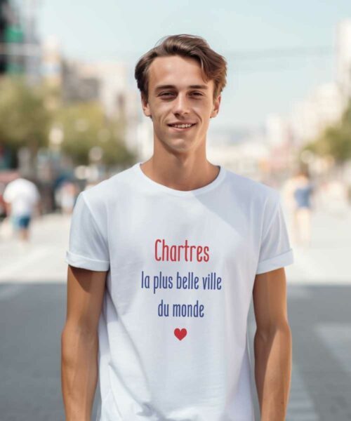 T-Shirt Blanc Chartres la plus belle ville du monde Pour homme-2