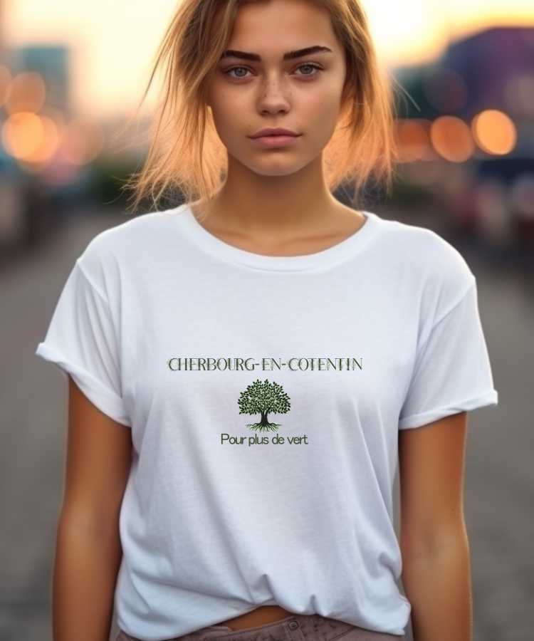 T-Shirt Blanc Cherbourg-en-Cotentin pour plus de vert Pour femme-2